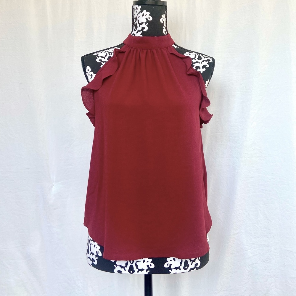 Burgundy Sleeveless Ruffle Top